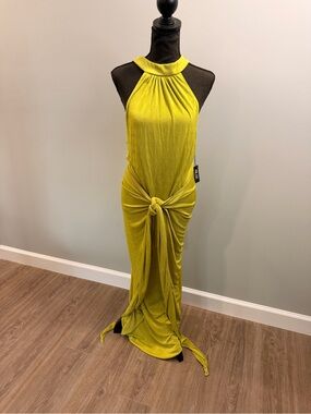NWT Chartreuse Halter Knot Front Maxi Dress